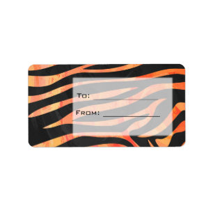 Étiquette Monogramme de zèbre orange et noir