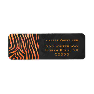 Étiquette Monogramme de zèbre orange et noir