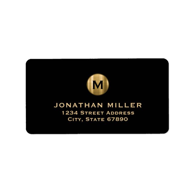 Étiquette Monogramme d'or noir moderne Adresse de retour (Devant)