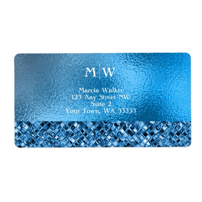 Étiquette Monogramme Elegant Blue Sparkle Parties scintillan (Devant)