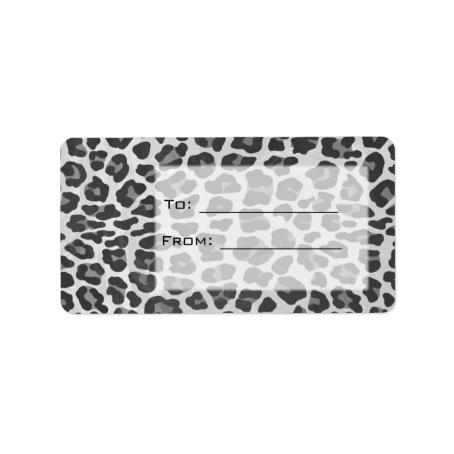 Étiquette Monogramme Empreinte de léopard noir et blanc (Devant)