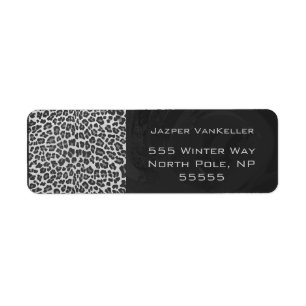 Étiquette Monogramme Empreinte de léopard noir et blanc