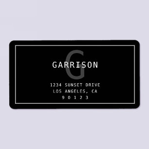 Étiquette Monogramme et adresse simple et moderne   gris cla