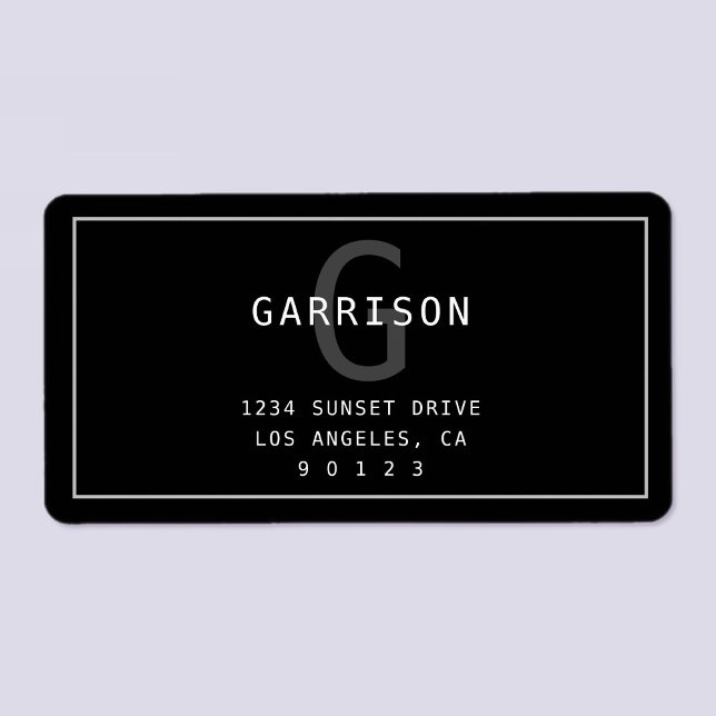 Étiquette Monogramme et adresse simple et moderne | gris cla (Créateur téléchargé)