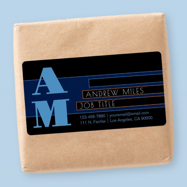 Étiquette Monogramme et formes & couleurs éditable rétro-mod (Créateur téléchargé)