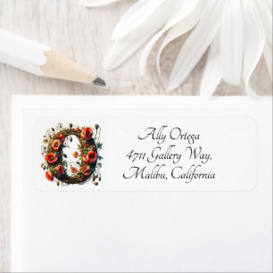 Étiquette Monogramme floral fleuri vintage lettre O