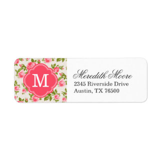 Étiquette Monogramme floral Rose Vintage