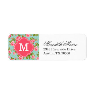 Étiquette Monogramme floral Rose Vintage