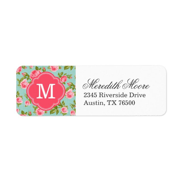 Étiquette Monogramme floral Rose Vintage (Devant)