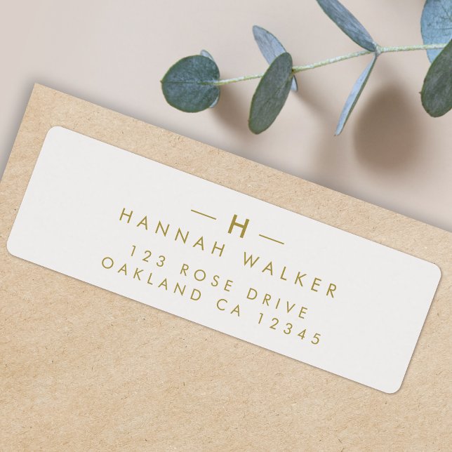 Étiquette Monogramme Gold Grey | Adresse de retour minimale (Elegant gold monogram return address label by Guava - refined, modern, and easily customizable)