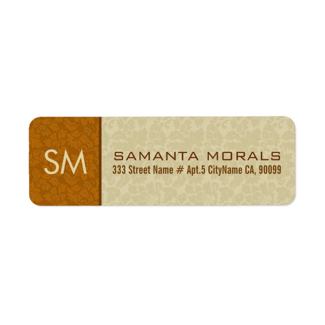 Étiquette Monogramme Gras Moderne Beige & Brown Damas (Devant)