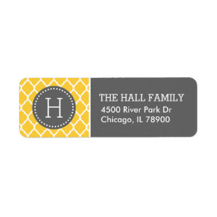 Étiquette Monogramme gris et jaune de Quatrefoil