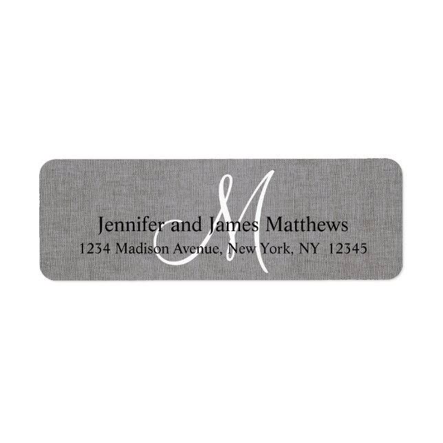 Étiquette Monogramme gris lin rustique pour Mariages (Devant)