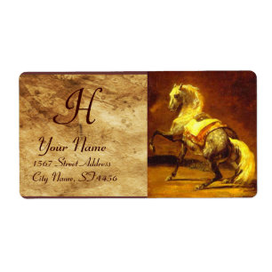 Étiquette MONOGRAMME GRIS TACHETÉ de CHEVAL, brun, jaune