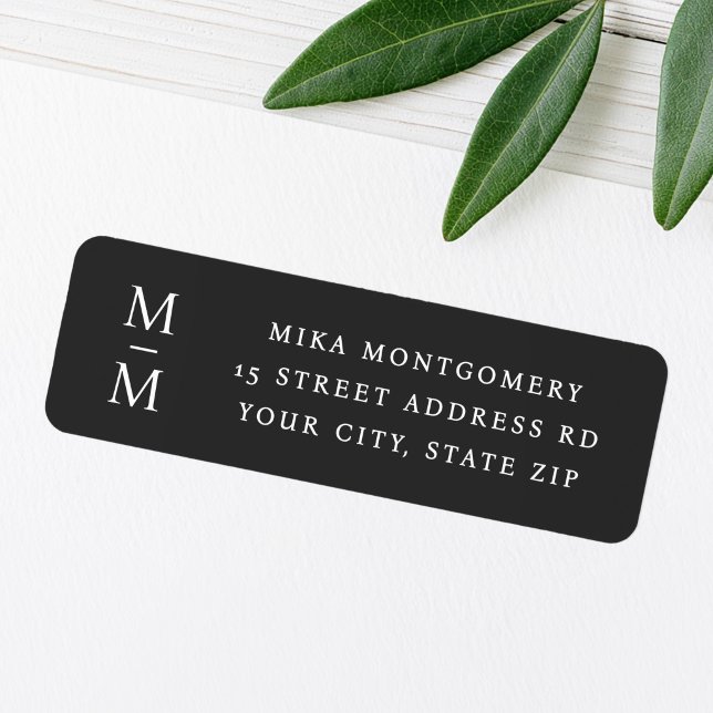 Étiquette Monogramme initial élégant d'adresse de retour gri (Elegant monogram initial dark gray return address label)
