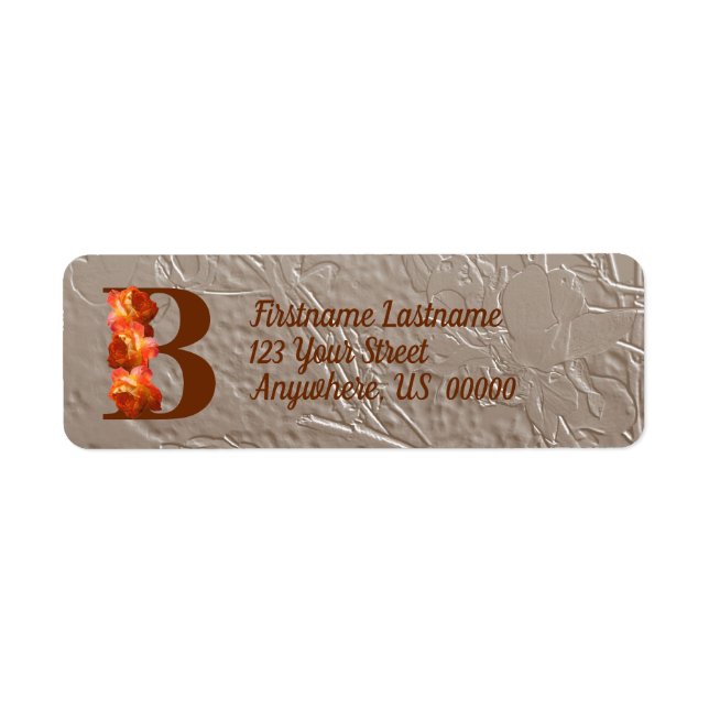Étiquette Monogramme initiale B à l'orange rose Adresse de r (Devant)