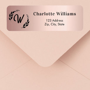 Étiquette Monogramme initiale en or rose pour l'adresse de r