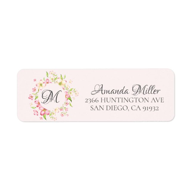 Étiquette Monogramme Joli rose Floral Adresse de retour (Devant)