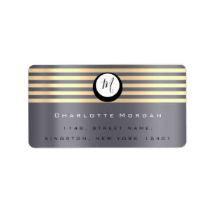 Étiquette Monogramme Lux Gris Champaigne Or RSVP Stripes