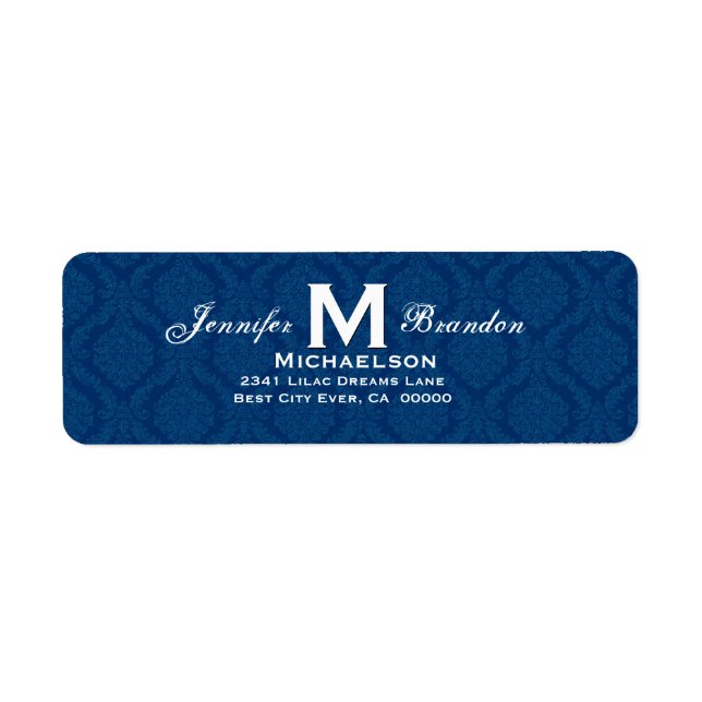 Étiquette Monogramme Mariage bleu de la marine classique per (Devant)