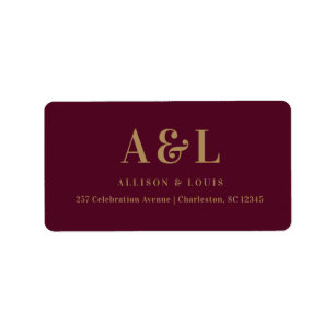 Étiquette Monogramme mariage minimaliste or Bourgogne
