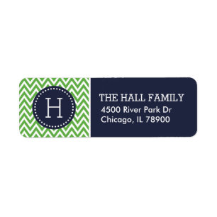 Étiquette Monogramme Marine et Green Chevron