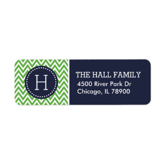 Étiquette Monogramme Marine et Green Chevron