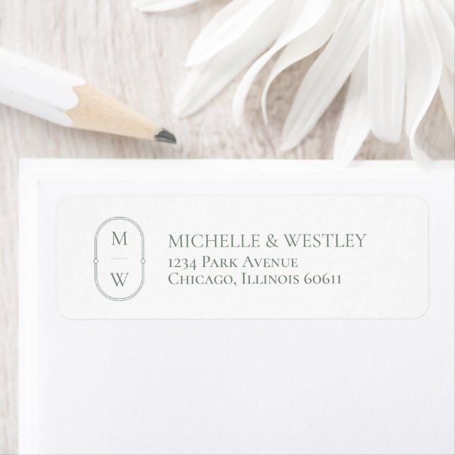 Étiquette Monogramme minimal Sage Vert Mariage Adresse de re (En situation)