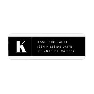 Étiquette Monogramme moderne Black & White Adresse de retour