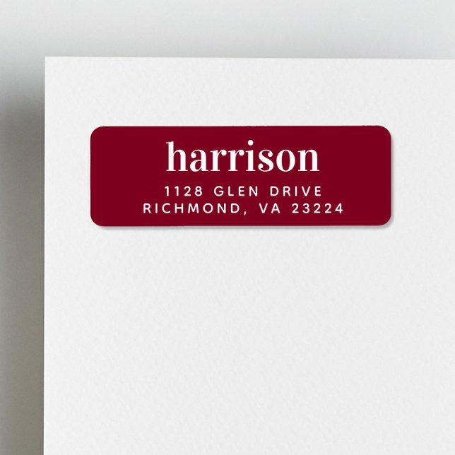 Étiquette Monogramme moderne Bourgogne rouge Adresse de reto (Créateur téléchargé)