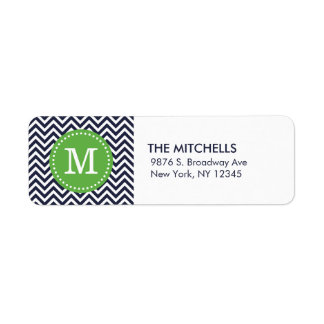 Étiquette Monogramme moderne Chevron Marine et Vert