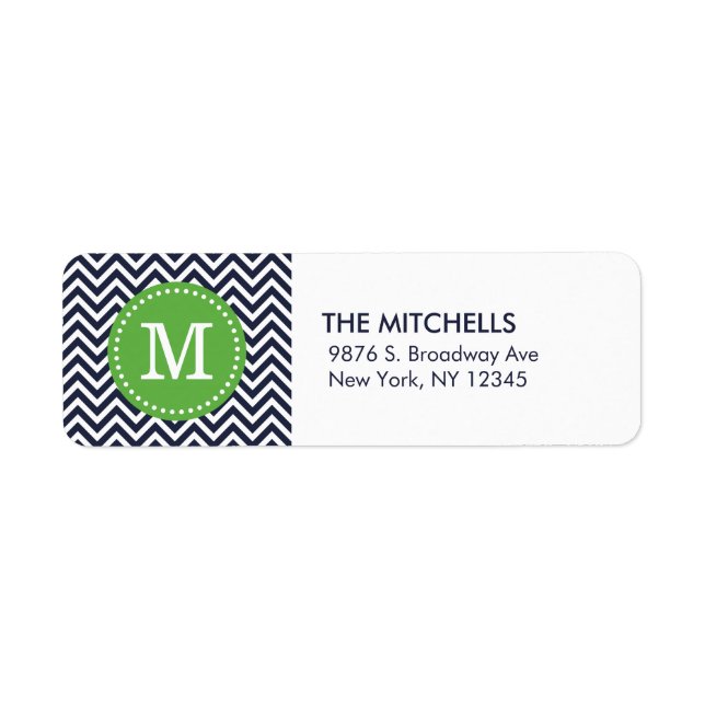 Étiquette Monogramme moderne Chevron Marine et Vert (Devant)