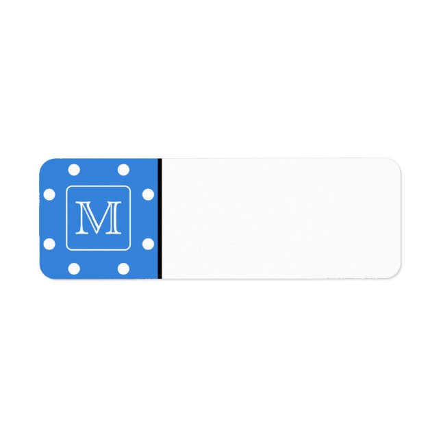 Étiquette Monogramme Motif Polka bleu et blanc. Personnalisé (Devant)