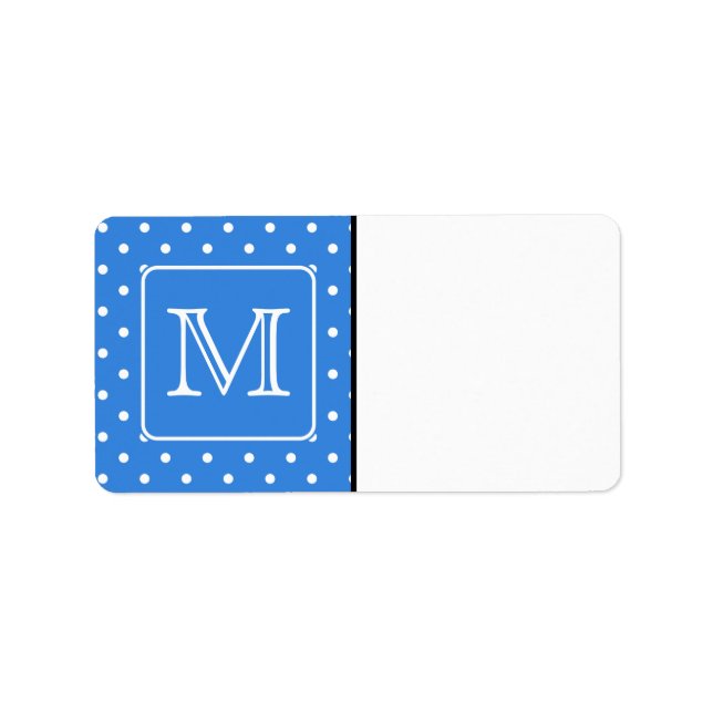 Étiquette Monogramme Motif Polka bleu et blanc. Personnalisé (Devant)