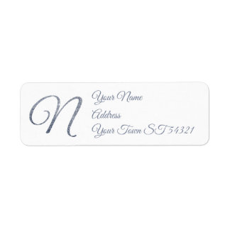 Étiquette Monogramme N personnalisé paillettes argent élégan
