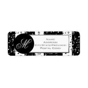 Étiquette Monogramme Noir & Blanc Grandes Bandes Musicales É
