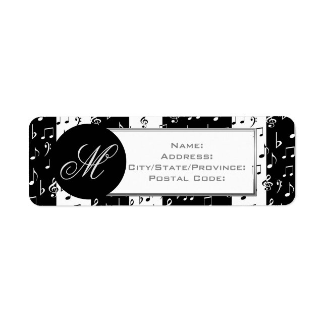 Étiquette Monogramme Noir & Blanc Grandes Bandes Musicales É (Devant)