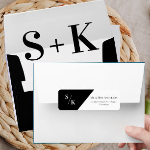 Étiquette Monogramme noir blanc minimaliste adresse Mariage
