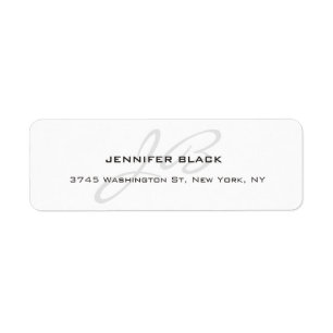 Étiquette Monogramme Noir & Blanc Plaine Moderne Minimaliste