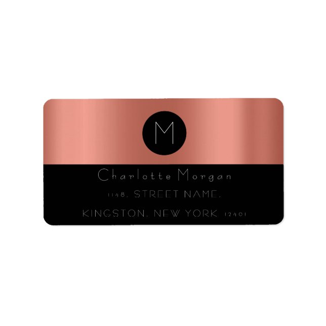 Étiquette Monogramme noir blanc Rose cuivre minimal Lux RSVP (Devant)