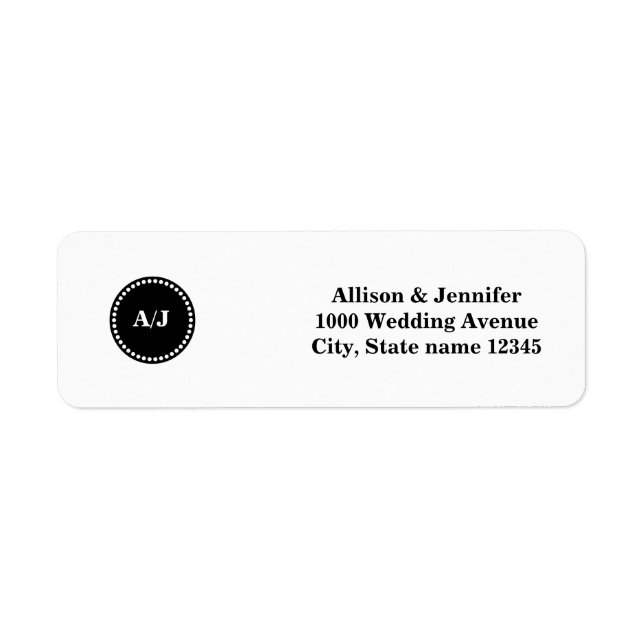 Étiquette Monogramme noir et blanc Adresse de retour (Devant)