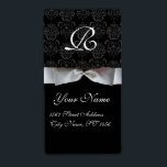 ÉTIQUETTE MONOGRAMME NOIR ET BLANC DE DOMMASK RIBBON<br><div class="desc">Design élégant, classe et unique par Bulgan Lumini (c) Conception et développement graphique numérique en style vintage par Bulgan Lumini (c) .Facile à customiser avec votre propre texte comme une marque de faveur de mariage étiquette, rsvp, enregistrer la date, merci étiquettes, douches nuptiales, fêtes d'anniversaire : doux 16, quinceanera, Bat...</div>