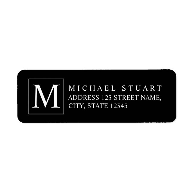 Étiquette Monogramme noir et blanc élégant (Devant)