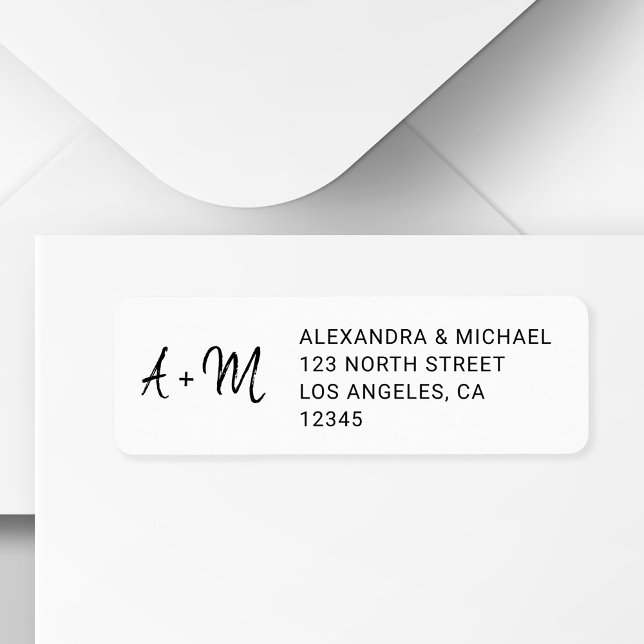 Étiquette Monogramme noir et blanc script mariage rsvp (Créateur téléchargé)