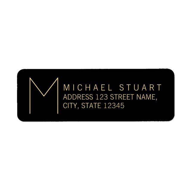 Étiquette Monogramme noir et or moderne simple (Devant)