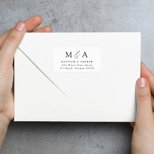 Étiquette Monogramme noir moderne Adresse de retour