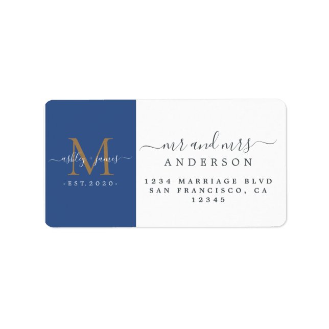 Étiquette Monogramme nouvellement marié M. Mme Adresse de re (Devant)