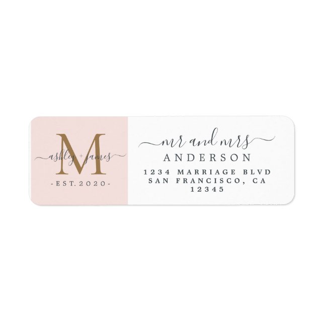 Étiquette Monogramme nouvellement marié M. Mme Adresse de re (Devant)
