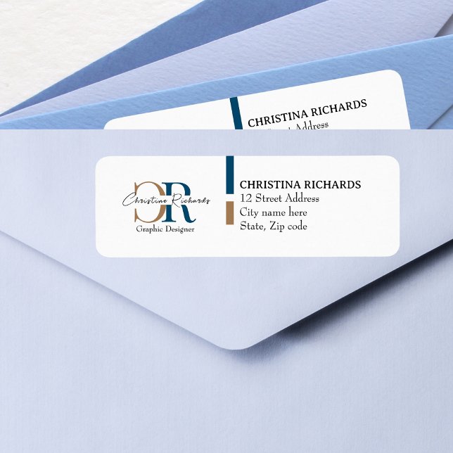 Étiquette Monogramme or bleu simple moderne (Créateur téléchargé)