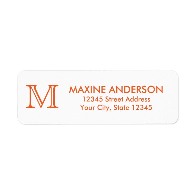 Étiquette Monogramme orange classique moderne (Devant)